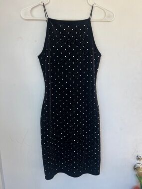 Black Velvet Slip Dress with Rhinestone Studs